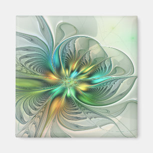 Colourful Fantasy Modern Abstract Flower Fractal Magnet