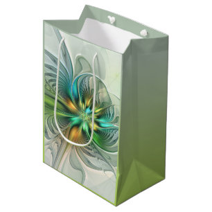 Colourful Fantasy Modern Abstract Flower Fractal Medium Gift Bag