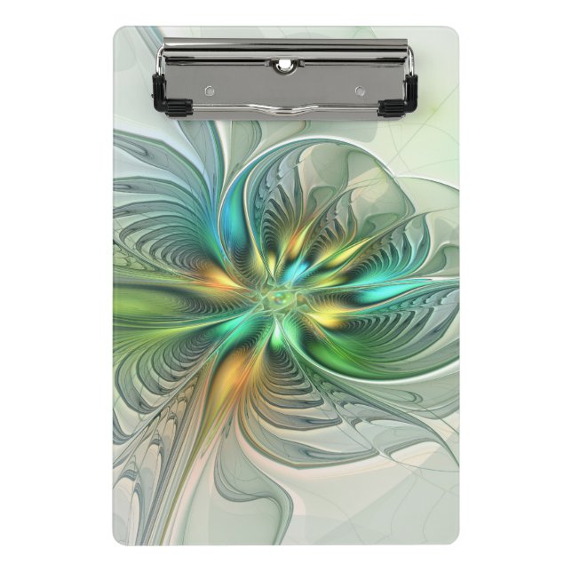 Colourful Fantasy Modern Abstract Flower Fractal Mini Clipboard (Front)