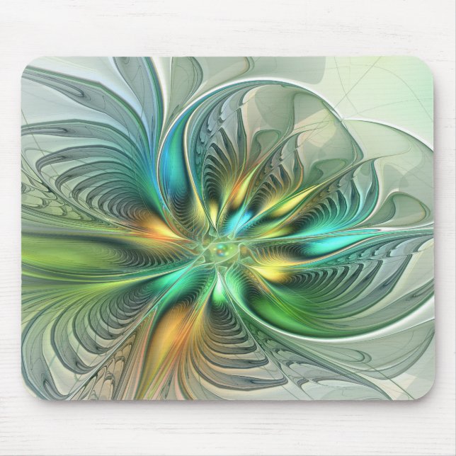 Colourful Fantasy Modern Abstract Flower Fractal Mouse Mat (Front)