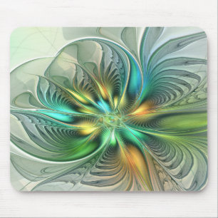 Colourful Fantasy Modern Abstract Flower Fractal Mouse Mat