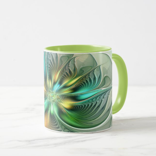 Colourful Fantasy Modern Abstract Flower Fractal Mug (Front Right)