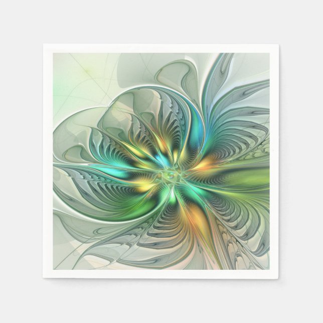 Colourful Fantasy Modern Abstract Flower Fractal Napkin (Front)
