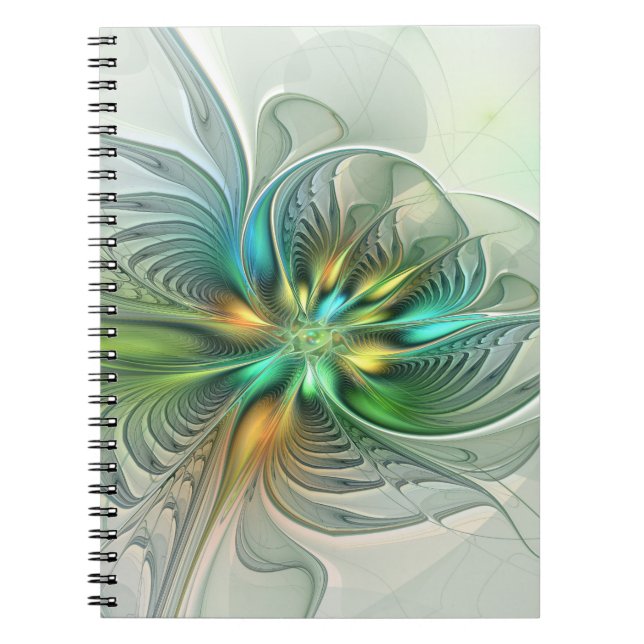 Colourful Fantasy Modern Abstract Flower Fractal Notebook (Front)