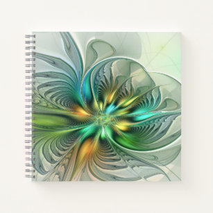 Colourful Fantasy Modern Abstract Flower Fractal Notebook
