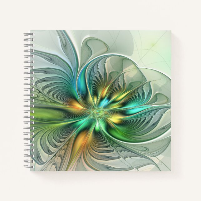 Colourful Fantasy Modern Abstract Flower Fractal Notebook (Front)