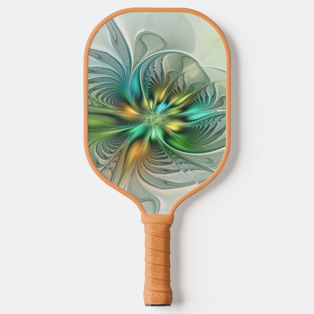 Colourful Fantasy Modern Abstract Flower Fractal Pickleball Paddle (Front)
