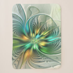 Colourful Fantasy Modern Abstract Flower Fractal Sherpa Blanket
