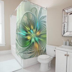 Colourful Fantasy Modern Abstract Flower Fractal Shower Curtain