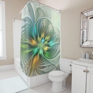 Colourful Fantasy Modern Abstract Flower Fractal Shower Curtain