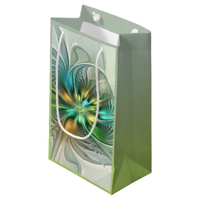 Colourful Fantasy Modern Abstract Flower Fractal Small Gift Bag (Front Angled)