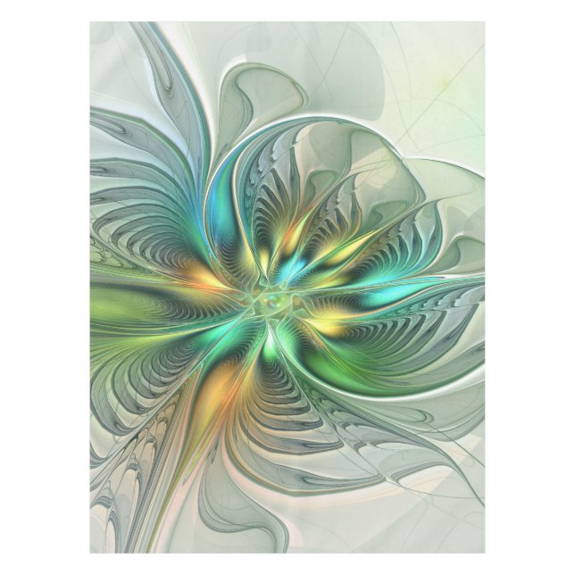 Colourful Fantasy Modern Abstract Flower Fractal Tablecloth (Front)