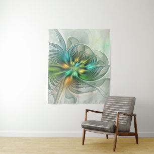 Colourful Fantasy Modern Abstract Flower Fractal Tapestry