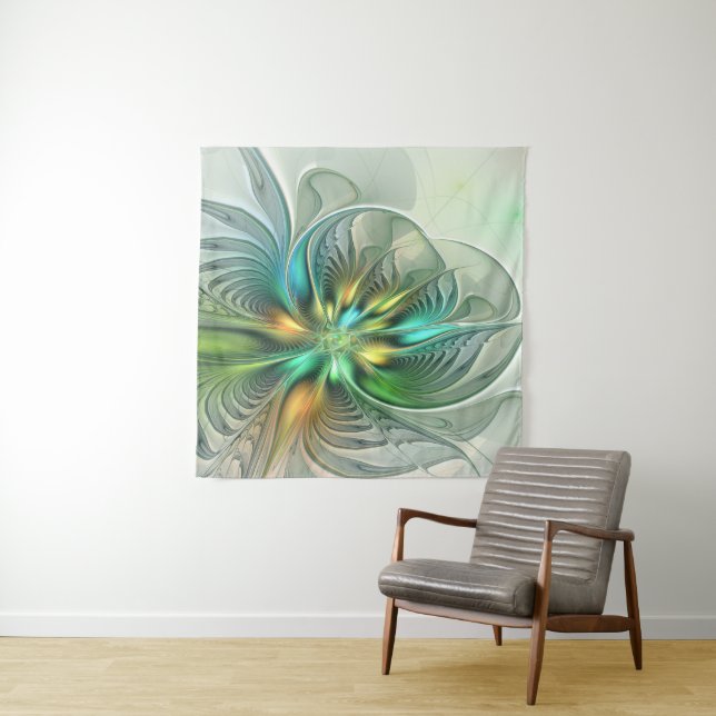 Colourful Fantasy Modern Abstract Flower Fractal Tapestry (In Situ)