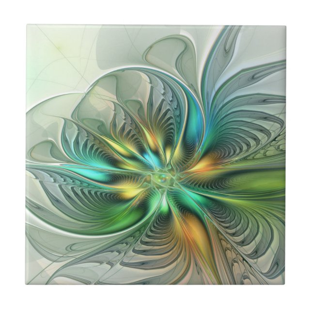 Colourful Fantasy Modern Abstract Flower Fractal Tile (Front)