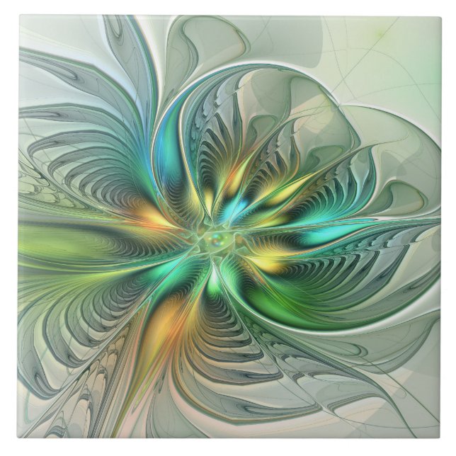 Colourful Fantasy Modern Abstract Flower Fractal Tile (Front)