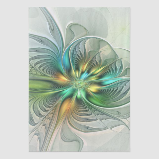 Colourful Fantasy Modern Abstract Flower Fractal Tissue Paper (Front)
