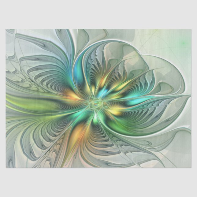 Colourful Fantasy Modern Abstract Flower Fractal Tissue Paper (Front)