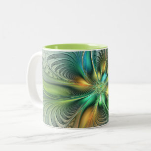 Colourful Fantasy Modern Abstract Flower Fractal Two-Tone Coffee Mug