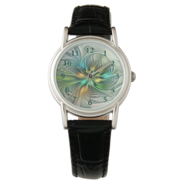 Colourful Fantasy Modern Abstract Flower Fractal Watch (Front)