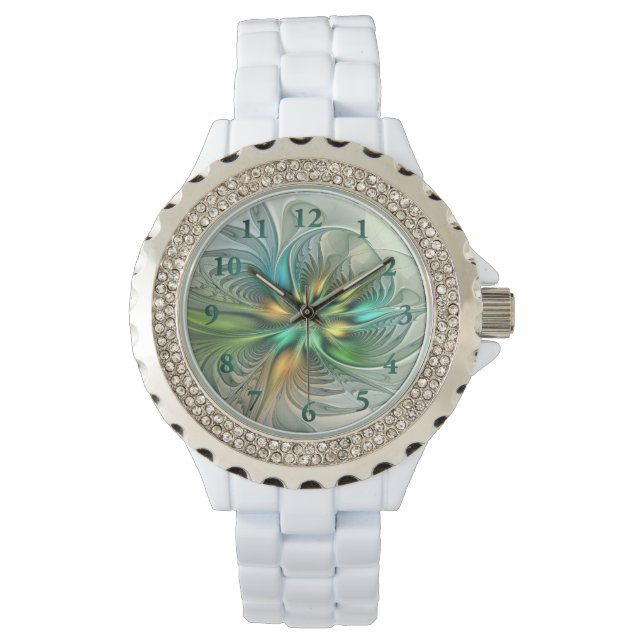 Colourful Fantasy Modern Abstract Flower Fractal Watch (Front)