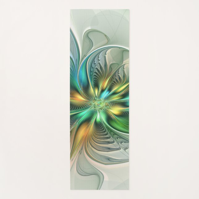 Colourful Fantasy Modern Abstract Flower Fractal Yoga Mat (Front)