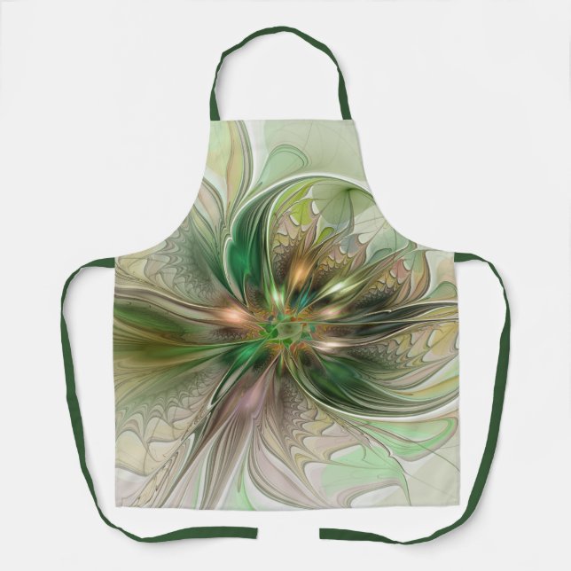 Colourful Fantasy Modern Abstract Fractal Flower Apron (Front)