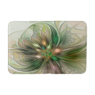 Colourful Fantasy Modern Abstract Fractal Flower Bath Mat