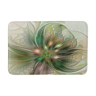 Colourful Fantasy Modern Abstract Fractal Flower Bath Mat