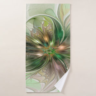Colourful Fantasy Modern Abstract Fractal Flower Bath Towel