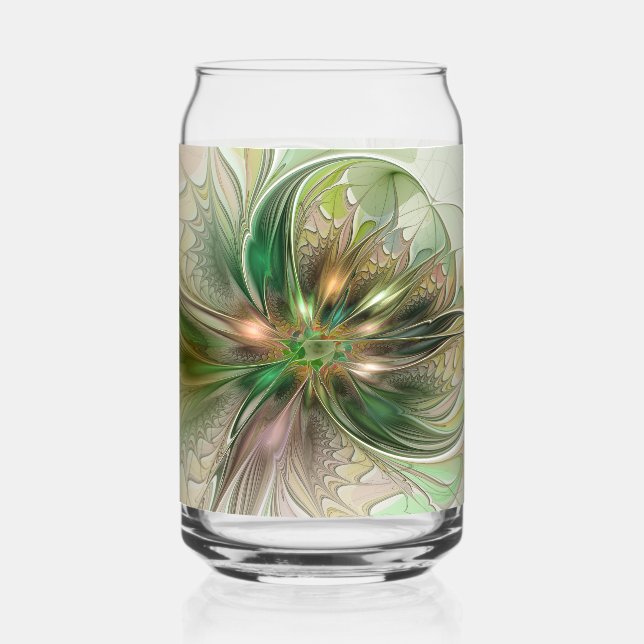 Colourful Fantasy Modern Abstract Fractal Flower Can Glass (Front)