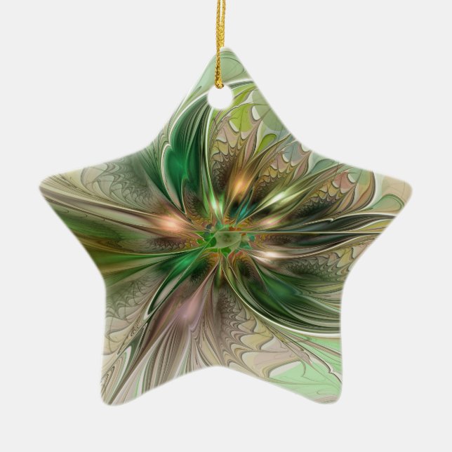 Colourful Fantasy Modern Abstract Fractal Flower Ceramic Tree Decoration (Front)