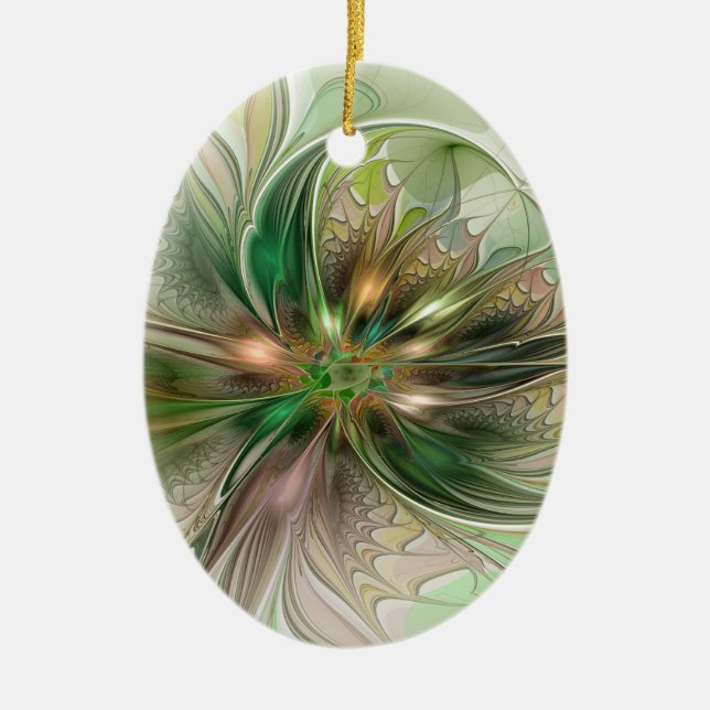Colourful Fantasy Modern Abstract Fractal Flower Ceramic Tree Decoration (Front)