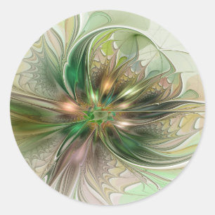 Colourful Fantasy Modern Abstract Fractal Flower Classic Round Sticker