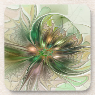 Colourful Fantasy Modern Abstract Fractal Flower Coaster