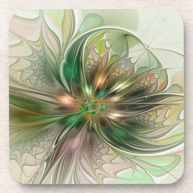 Colourful Fantasy Modern Abstract Fractal Flower Coaster (Front)