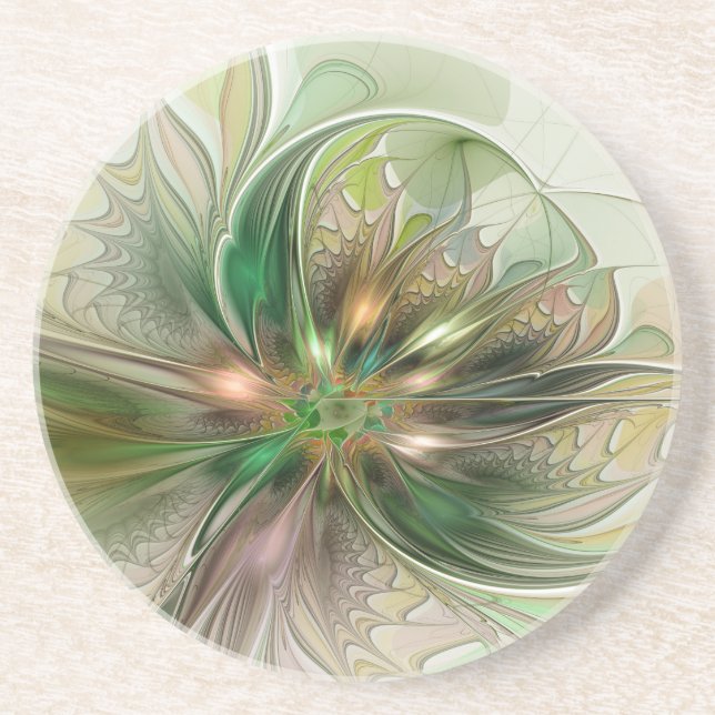 Colourful Fantasy Modern Abstract Fractal Flower Coaster (Front)