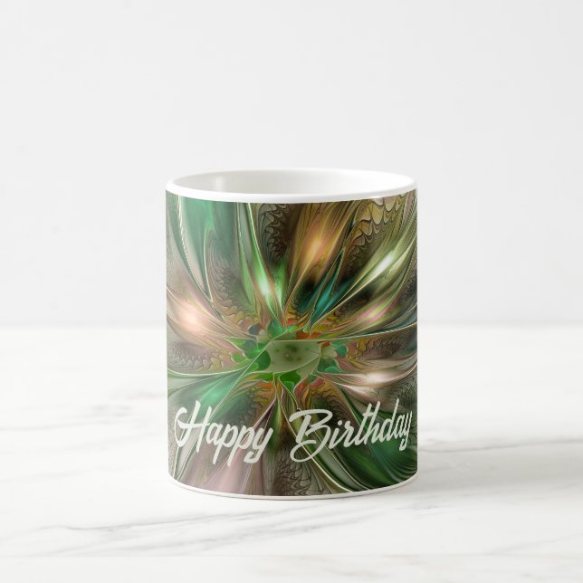 Colourful Fantasy Modern Abstract Fractal Flower Coffee Mug (Center)