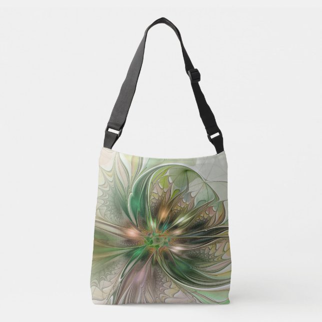 Colourful Fantasy Modern Abstract Fractal Flower Crossbody Bag (Front)