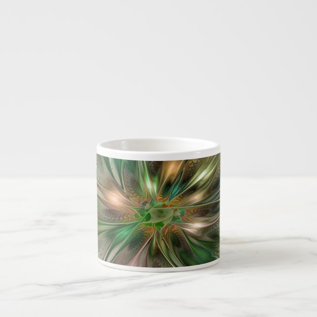 Colourful Fantasy Modern Abstract Fractal Flower Espresso Cup (Front)