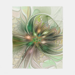 Colourful Fantasy Modern Abstract Fractal Flower Fleece Blanket