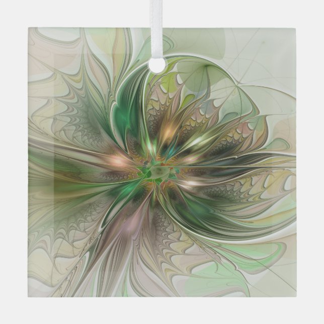 Colourful Fantasy Modern Abstract Fractal Flower Glass Tree Decoration (Front)