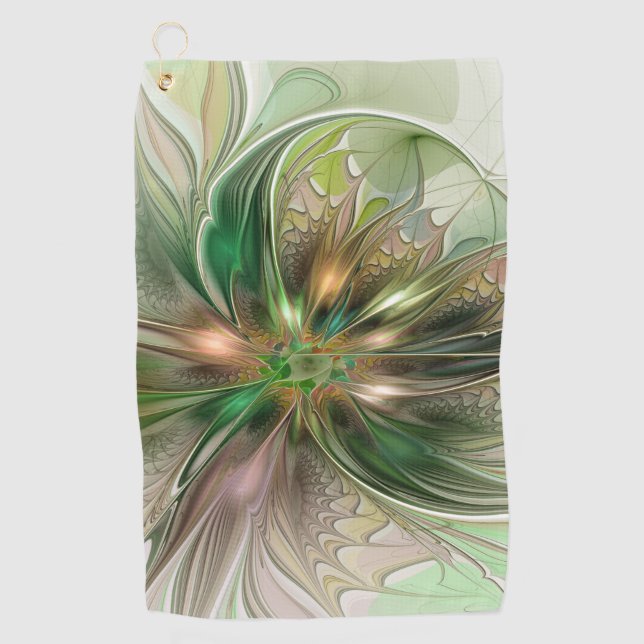 Colourful Fantasy Modern Abstract Fractal Flower Golf Towel (Front)