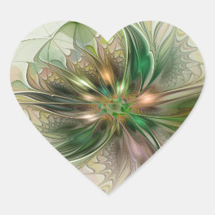 Colourful Fantasy Modern Abstract Fractal Flower Heart Sticker