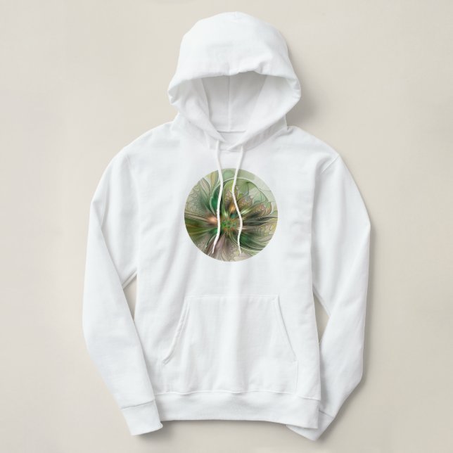 Colourful Fantasy Modern Abstract Fractal Flower Hoodie (Design Front)
