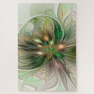 Colourful Fantasy Modern Abstract Fractal Flower Jigsaw Puzzle