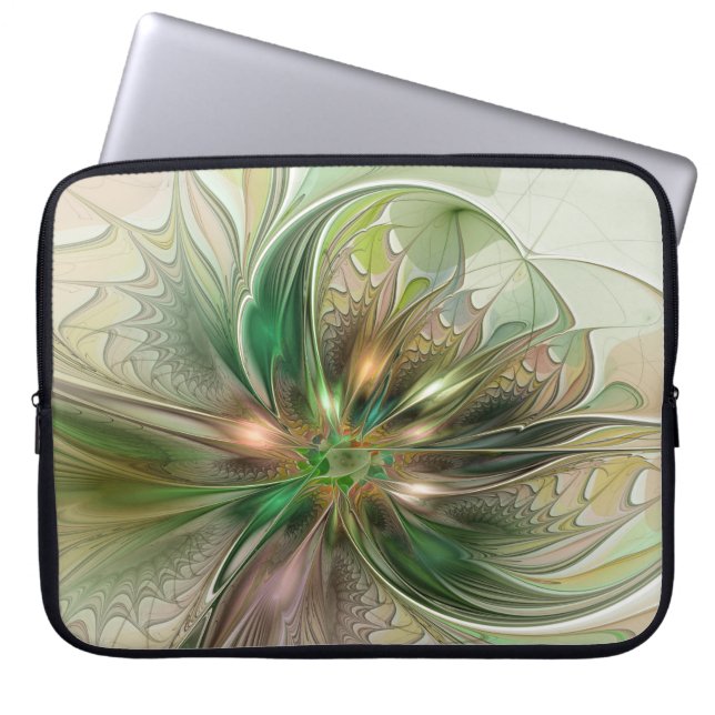 Colourful Fantasy Modern Abstract Fractal Flower Laptop Sleeve (Front)