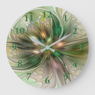 Colourful Fantasy Modern Abstract Fractal Flower Large Clock