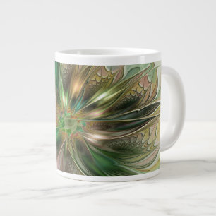 Colourful Fantasy Modern Abstract Fractal Flower Large Coffee Mug
