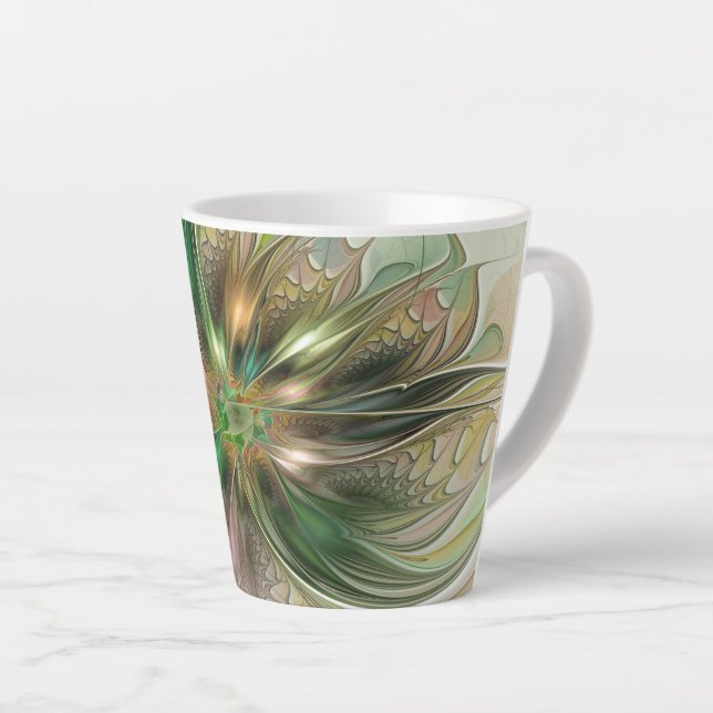 Colourful Fantasy Modern Abstract Fractal Flower Latte Mug (Right Angle)